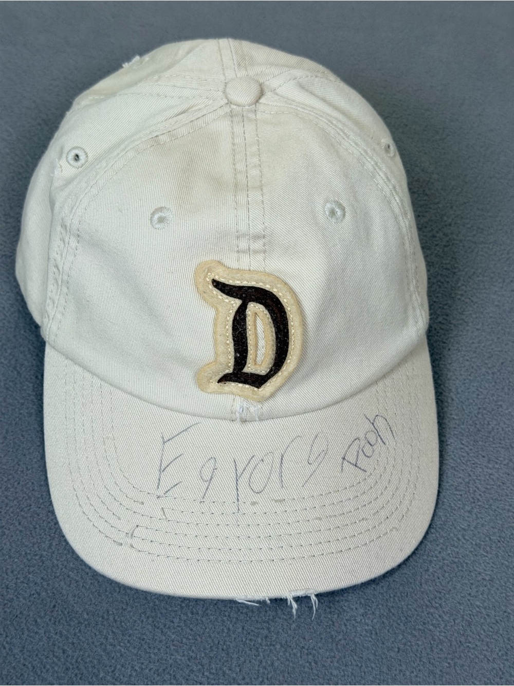 Authentic Disney Parks Cream Baseball Cap with Embroidered 'D' Patch- Signed